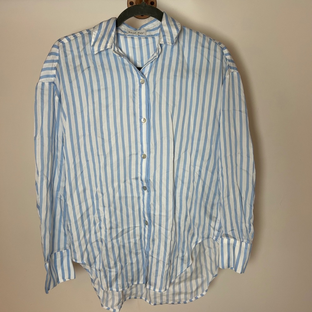 Bella Dahl Blue White Striped Tencel Cotton Button Down Shirt XS B2446-G32-304 - Picture 2 of 6
